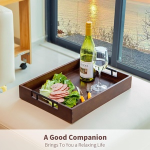 Wholesale Custom Polished Acacia Wood Rectangle Storage Serving Tray with Fish <b>Roe</b> Pattern and Handle for Tools - Product Image 4