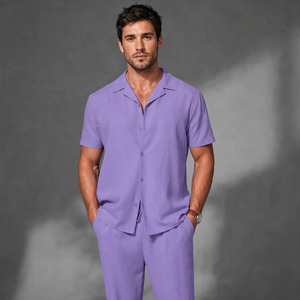 2026 Wholesale Summer Men's Casual Shorts <b>Set</b> Plain Color Solid 100% Cotton Jersey Quick Dry Knitted Customized Logo <b>Twin</b> <b>Set</b> - Product Image 1