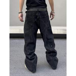 2025 hommes Y2K Baggy Hip Hop jean coupe ample avec sutures irrégulières jambe large et poches pantalon en jean confortable - Product Image 4
