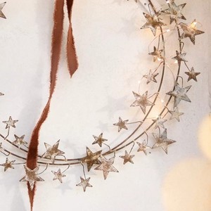 Magical Star <b>Wreath</b> Featuring A Double Hoop <b>Wire</b> Frame Adorned With Glittery Distressed Stars And Interwoven Fairy Lights - Product Image 6