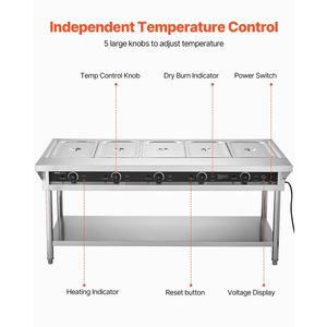 Tavolo a vapore commerciale scaldabalini a 5 padelle con controllo della temperatura indipendente per il riscaldamento e la tenuta delle attrezzature - Product Image 3