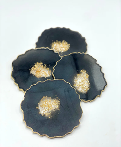 Customizable Handmade Eco-Friendly Resin Coasters with Gold <b>Glitter</b> Round Flower Designs <b>for</b> Home Weddings Hotels & Restaurants - Product Image 1