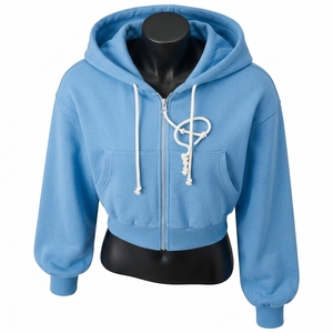 Sweat à capuche court pour femme, nouveau style, en molleton épais 100 % coton, avec fermeture éclair, chaud et confortable à manches longues - Product Image 6