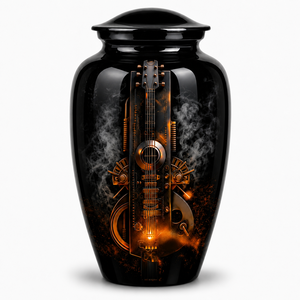 Urna Funeraria de Esmalte de Lujo con Diseño de Guitarra y Oro Oceánico, con Adhesivo para Foto Conmemorativa, para Cenizas Humanas - Product Image 3