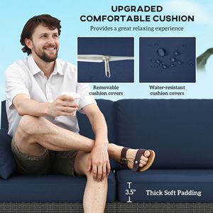 Divano da Esterno in Vimini PE a 3 Posti con Seduta Profonda e Cuscini Rimovibili Impermeabili per Balcone o Terrazza - Product Image 5