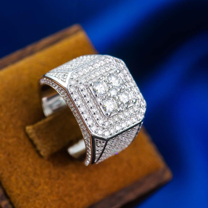 Bague de Luxe pour Homme en Moissanite, Style Hip-Hop, Effet Diamant Carré, Bijou Audacieux et Scintillant - Product Image 1