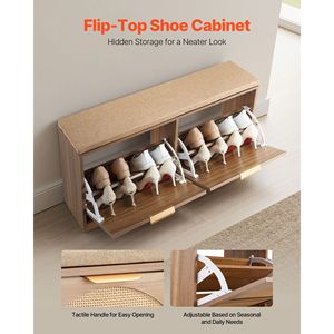 Modern 38.9 X 9.4 X 19.7 Inch Rattan-Like Entryway Shoe Bench with Flip Drawers 440lbs Shoe <b>Storage</b> Rack and 4 <b>Cushions</b> - Product Image 4