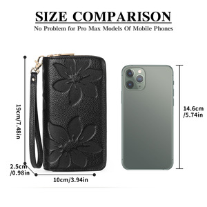 Genuine Leather Double Zipper <b>Wallet</b> Unisex <b>RFID</b> <b>Blocking</b> Large Capacity Long Clutch Letter Embossed Wristlet Purse Polyester - Product Image 2