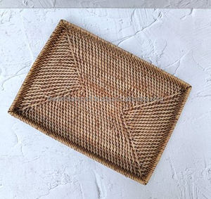 Plateau de Spa Rectangulaire en Rotin Vintage Décoration de Chambre Boho avec Technique Polie Sans Poignée Souvenir Style Amour Artisanat Naturel - Product Image 4