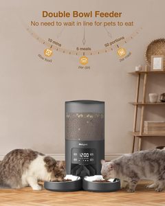 6L Automatic <b>Cat</b> <b>Feeder</b> with Dual Bowls and Programmable 6 Meal <b>Timer</b> - Product Image 2