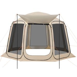 Beige <b>12</b> X 11 ft Pop-Up Screen House <b>Tent</b> for 10-<b>12</b> <b>Persons</b> Portable Screened Canopy Carry Bag Netting Sides for Patio Backyard - Product Image 1