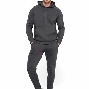 Ensemble de jogging décontracté pour homme, gris foncé, à capuche, manches longues, couleur unie, avec poches latérales, en coton respirant, OEM ODM - Product Image 2