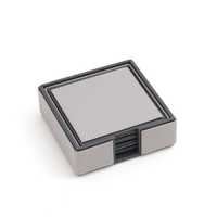 Plateau de service gris fin au design minimaliste, durable, texture shagreen grise, poignées à bordure dorée, ensemble de sous-verres au design minimaliste