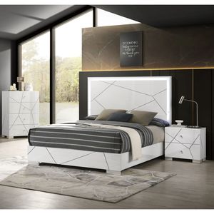Cómoda Contemporánea de Madera con Cuatro Cajones y Detalles Geométricos Audaces, Acabado Blanco Brillante Impecable - Product Image 5