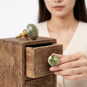 Modern Brass Cabinet <b>Knob</b> Round Green Etched Design <b>for</b> <b>Dresser</b> Wardrobe Kitchen Living Room & Home Office Use - Product Image 2