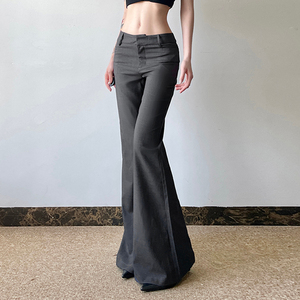 Pantalones de Moda para Mujer, Diseño de Cintura Alta con Cordón Ajustable, Estilo Hip Hop, Pierna Ancha, Casuales, de Algodón, Largos, Acampanados - Product Image 6