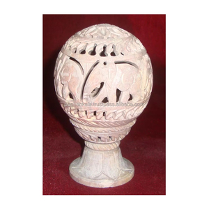 Unique And Antique Natural Soapstone Round Shape <b>Elephant</b> And Flower Hand Carving Design Tea Light Candle Holder For Decoration - Product Image 6