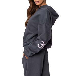 Sweat-shirt oversize pour femme avec impression de lettres personnalisée, épaules tombantes, streetwear décontracté d'hiver, polyester/coton, broderie unie - Product Image 3