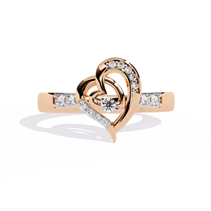 Anillo de oro macizo de 14k para mujer con diseño minimalista en forma de corazón y diamante de corte redondo, ideal para regalo, compromiso, aniversario, boda. - Product Image 2