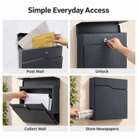 Boîte aux lettres murale moderne avec porte-journaux, couvercle à fermeture douce, résistante à la pluie, pour extérieur