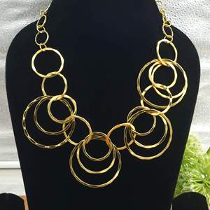 Gold Brass <b>Statement</b> <b>Necklace</b> for Women | Hammered Circle Link Chain <b>Necklace</b> | Fashion Jewelry OEM ODM Manufacturer - Product Image 1