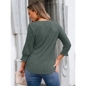 เสื้อสเวตเตอร์2025 2025น้ำหนักเบาสำหรับผู้หญิงเสื้อทูนิคแขนพองยาว3/4เสื้อคอวีแบบลำลองสำหรับฤดูใบไม้ร่วง - Product Image 2