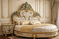Ensemble de chambre à coucher de luxe en bois massif, style Palais Classique Européen, avec lit California King et capitonnage style Maharaja Indien, mobilier de maison pliable, USA