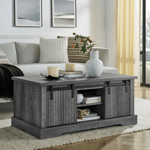 41.3-Inch Farmhouse Industrial Coffee Table with Storage Adjustable Shelves <b>Sliding</b> Wood Door Cocktail Table Unique Rec Features - Product Image 1