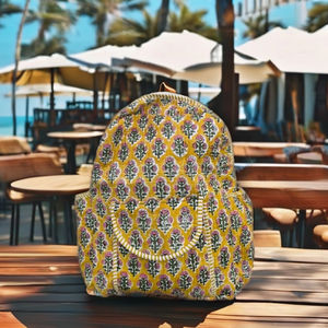 Mochila de estilo universitario con cierre de cremallera duradera y ligera con estampado de bloques para viajes, Picnic, centro comercial, compras, algodón acolchado Unisex - Product Image 1