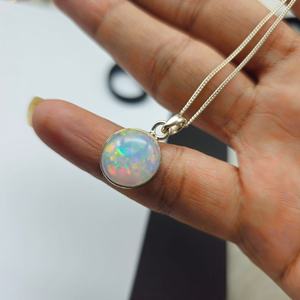 สร้อยคอเงินแท้ประดับโอปอลไฟแฟนซี จี้โอปอลเอธิโอเปีย NIKHIL GEMS สไตล์วินเทจ สำหรับงานหมั้น ขายส่ง OEM ผู้ส่งออก - Product Image 3