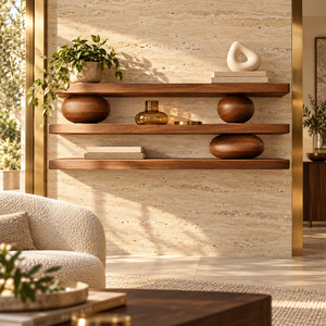 Étagères murales flottantes en noyer naturel, supports sphériques sculpturaux, présentoir en bois à trois niveaux, décoration intérieure moderne, artisanat du bois - Product Image 4