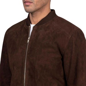 Men's Brown Cow Hide Suede Leather <b>Vintage</b> Streetwear Bomber Jacket Casual Zipper <b>Stand</b> Collar <b>Coat</b> - Product Image 5