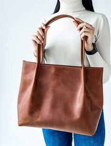 Minimalist <b>Leather</b> Tote Bag Women Lightweight Casual Shoulder Handbag - Product Image 3