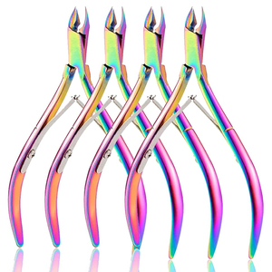 Ensemble de 4 pinces à cuticules de couleur arc-en-ciel, en acier inoxydable multicolore, pour enlever les peaux mortes, kit professionnel pour les ongles - Product Image 1
