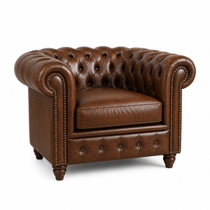 Classic Chesterfield Brown Leather Armchair with Deep Tufting Vintage Accent Chair for Living Room - Product Image 2