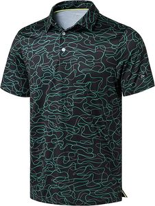 <b>Men's</b> <b>Green</b> Camouflage Print Short Sleeve <b>Polo</b> <b>Shirt</b> Breathable Knitted Casual Style Left Sleeve Logo - Product Image 6