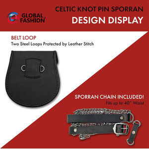 Sporran de Cuero Sintético Vegano con Nudo Celta, Cadena y Cinturón, Diseño de Borlas Negras, Pin de Acero Inoxidable, Perfecto para Kilts - Product Image 5