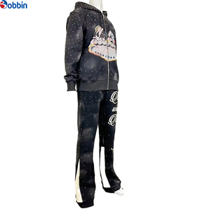 Conjunto de Sudadera y Pantalones Deportivos de Invierno con Logotipo Personalizado y Pedrería, de Dos Piezas, Grueso, para Hombre y Mujer, Estilo Urbano - Product Image 2