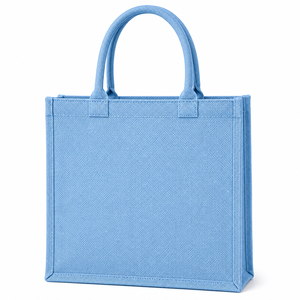 La Paz Comienza con una Sonrisa, Bolsa de Compras de Yute con Estampado de Loto, Tamaño Mediano, Asa Azul, Bolso Tote para Uso Diario - Product Image 6