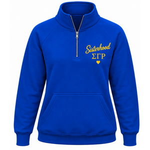 Sigma Gamma Rho <b>Women's</b> University <b>Half</b> <b>Zip</b> Up Pullover Royal Blue Greek Sorority Graphic <b>Sweatshirt</b> Custom College Streetwear - Product Image 1