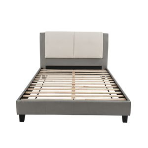 Letto Matrimoniale Imbottito in Bianco e Grigio, Stile Orientale - Product Image 1