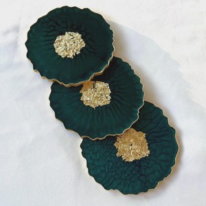 Custom Resin Coasters Leaf Shape Green Gold Leaf Drink Coasters Reusable <b>Desk</b> <b>Mat</b> Table Protection - Product Image 1