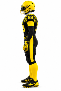Uniforme de Fútbol Americano Personalizado en Negro y Amarillo, Pantalones Acolchados, Guantes, Calcetines, Zapatos, Ropa Deportiva de Equipo, 100% Poliéster Twill Plus - Product Image 3