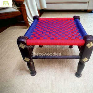 Handcrafted Space Saving Wooden Peeda <b>Stool</b> <b>Ottoman</b> with Bone Inlay-Modern Design for Bedroom & Living Room - Product Image 6