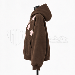 Sweat-shirt à capuche oversize pour femme, marron rose, avec appliqué étoile, en polaire, style streetwear décontracté, coupe classique, pour l'automne - Product Image 5