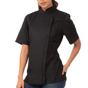 Veste de chef à manches courtes pour femmes, fermeture à boutons, uniforme de restaurant pour femmes, fabrication en usine, vestes de chef personnalisables à faible MOQ - Product Image 1