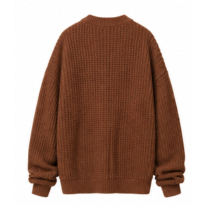 Men's Brown Knitted <b>Sweater</b> Solid Color Long Sleeve Pullover Autumn Wear 100% Acrylic Standard Thickness - Product Image 3
