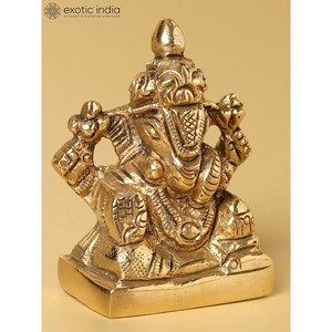 รูปปั้นพระพิฆเนศทองเหลืองขนาดเล็กงานแฮนด์เมดขนาด1.8นิ้วสำหรับตกแต่งบ้านของตกแต่งโต๊ะและวิหารผลิตในอินเดีย - Product Image 3