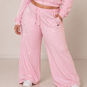 Proveedor de Pantalones Deportivos con Pedrería de Alta Calidad, Pantalones Anchos de Cintura Elástica a la Moda con Diamantes, Pantalones con Pedrería Estilo Y2K - Product Image 4