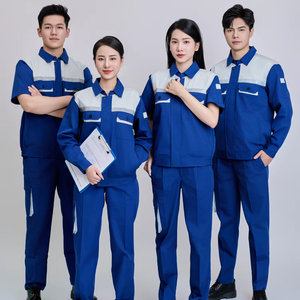 Ensemble de vêtements de travail haute visibilité pour hommes FMF en tissu TC bleu gris à manches courtes - Respirant, durable, anti-plis, lavable - Product Image 1